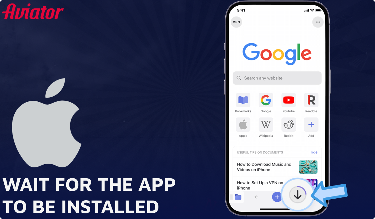 Wait for the Aviator app to be installed